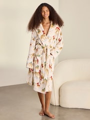 Chelsea Peers Natural Fleece Ice Skating Leopards Print Hooded Dressing Gown - Image 1 of 6