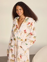 Chelsea Peers Natural Fleece Ice Skating Leopards Print Hooded Dressing Gown - Image 2 of 6