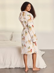 Chelsea Peers Natural Fleece Ice Skating Leopards Print Hooded Dressing Gown - Image 3 of 6