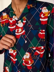 Chelsea Peers Blue Cotton Argyle Musical Santa Print Long Pyjamas Set - Image 3 of 7