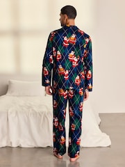 Chelsea Peers Blue Cotton Argyle Musical Santa Print Long Pyjamas Set - Image 4 of 7