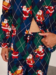 Chelsea Peers Blue Cotton Argyle Musical Santa Print Long Pyjamas Set - Image 5 of 7