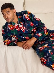 Chelsea Peers Blue Cotton Argyle Musical Santa Print Long Pyjamas Set - Image 6 of 7