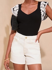 Lipsy White Denim Mom Shorts - Image 1 of 4