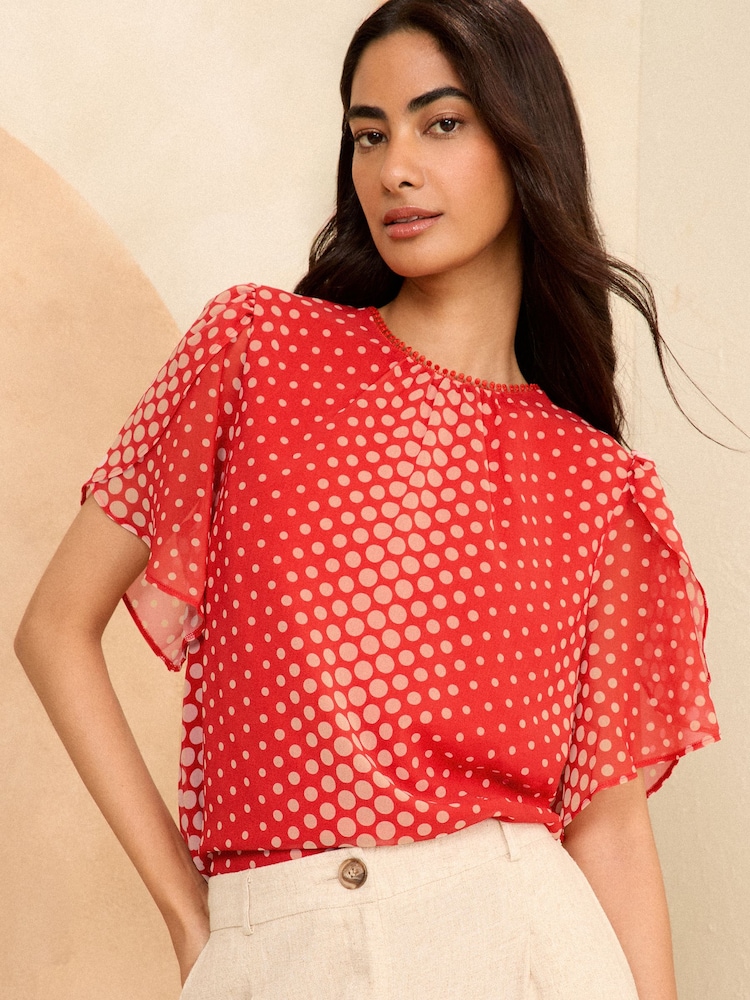 Love & Roses Red Flutter Sleeve Blouse - Image 1 of 4