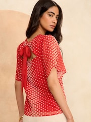 Love & Roses Red Flutter Sleeve Blouse - Image 2 of 4