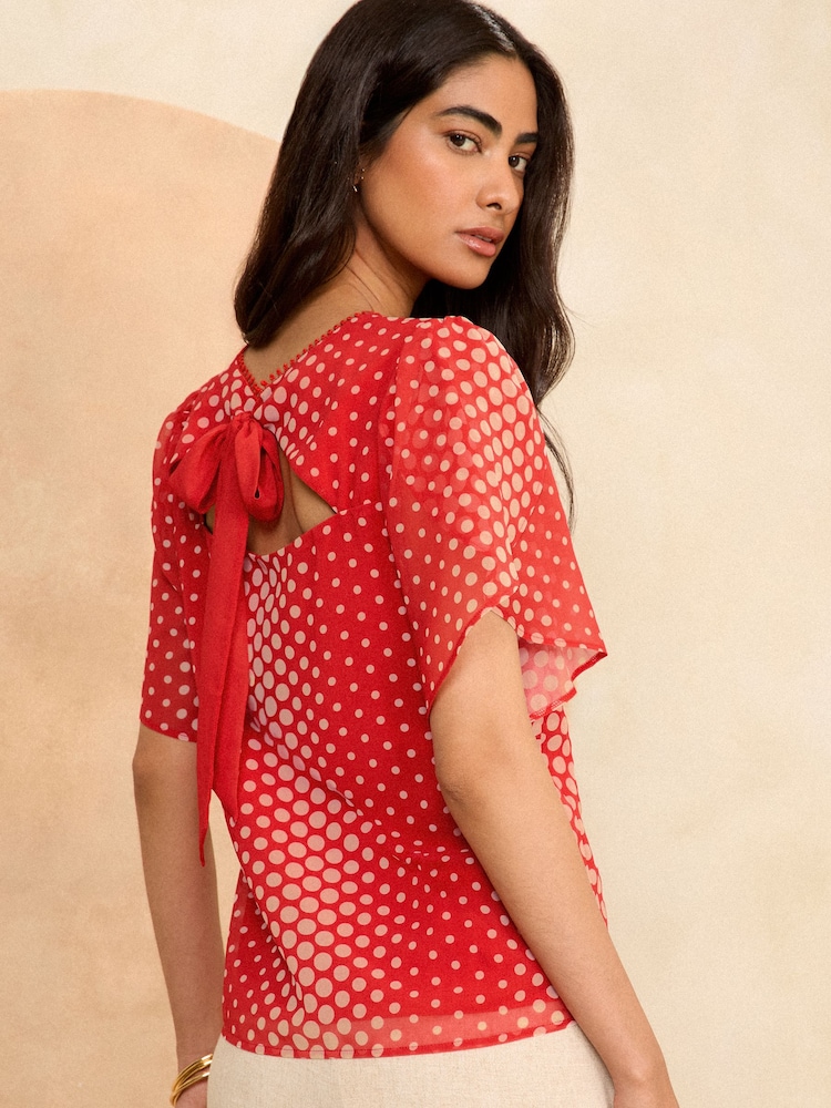 Love & Roses Red Flutter Sleeve Blouse - Image 2 of 4