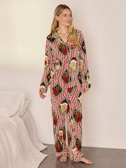 Chelsea Peers Red Petite Christmas Chip & Friends Stripe Print Long Pyjamas Set - Image 1 of 6