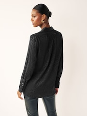 Black Satin Jacquard Long Sleeve Shirt - Image 3 of 6