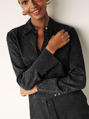 Black Satin Jacquard Long Sleeve Shirt - Image 4 of 6