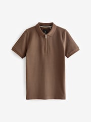 Braun - Strukturiertes Polo-Shirt mit RV-Kragen (3–16 Jahre) - Bild 1 von 3