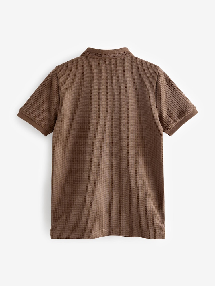 Braun - Strukturiertes Polo-Shirt mit RV-Kragen (3–16 Jahre) - Bild 2 von 3