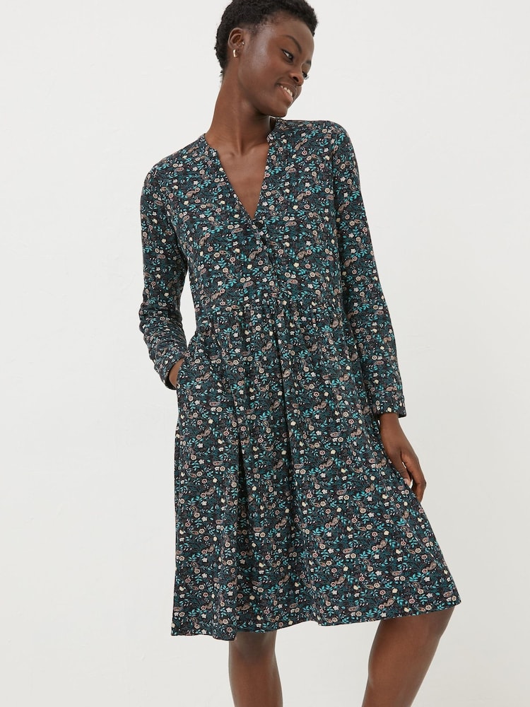 FatFace Black Elsie Evergreen Jersey Dress - Image 1 of 1 FatFace Black Elsie Evergreen Jersey Dress - Image 1 of 1
