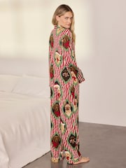 Chelsea Peers Red Tall Christmas Chip & Friends Stripe Print Long Pyjamas Set - Image 2 of 6