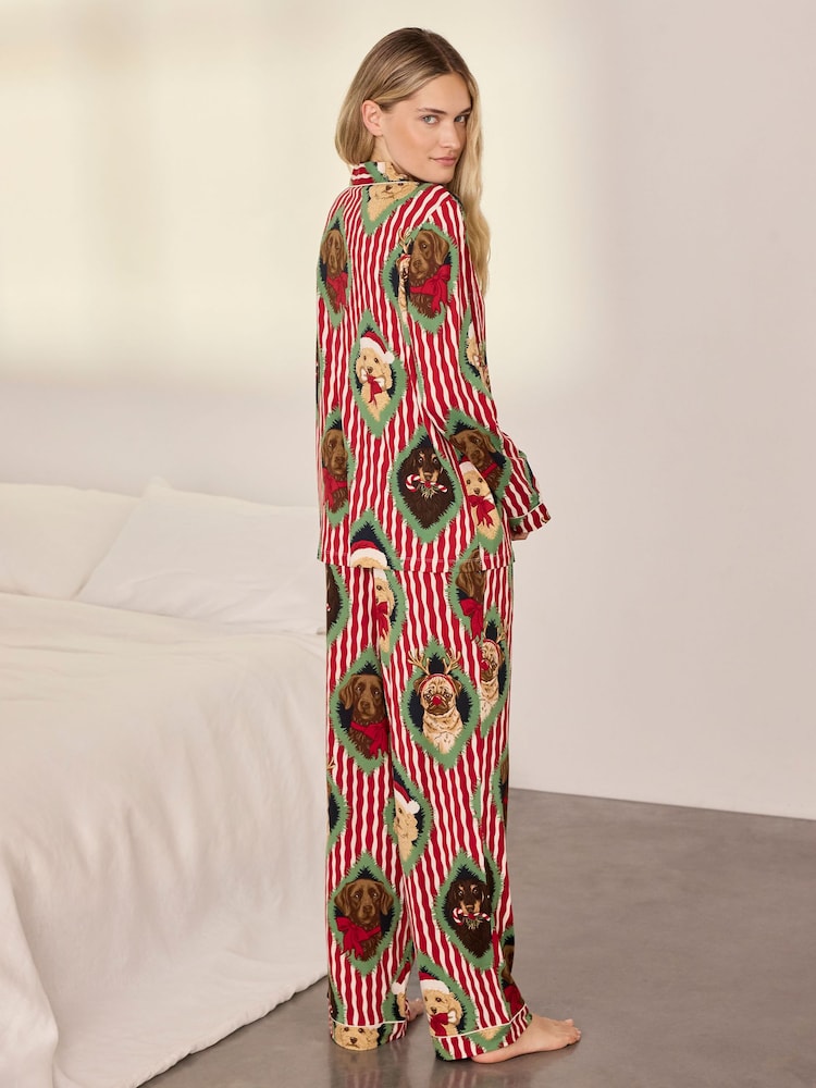 Chelsea Peers Red Tall Christmas Chip & Friends Stripe Print Long Pyjamas Set - Image 2 of 6