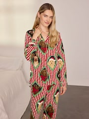 Chelsea Peers Red Tall Christmas Chip & Friends Stripe Print Long Pyjamas Set - Image 3 of 6