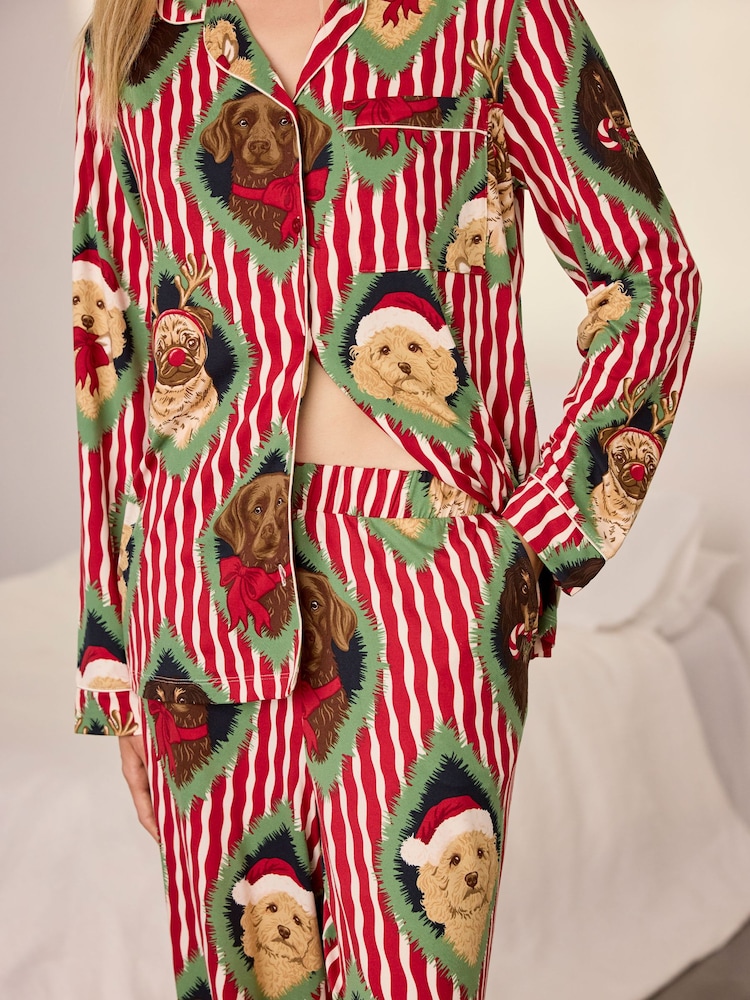 Chelsea Peers Red Tall Christmas Chip & Friends Stripe Print Long Pyjamas Set - Image 6 of 6