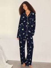 Chelsea Peers Blue TENCEL Modal Starlit Pines Print Long Pyjamas Set - Image 1 of 7