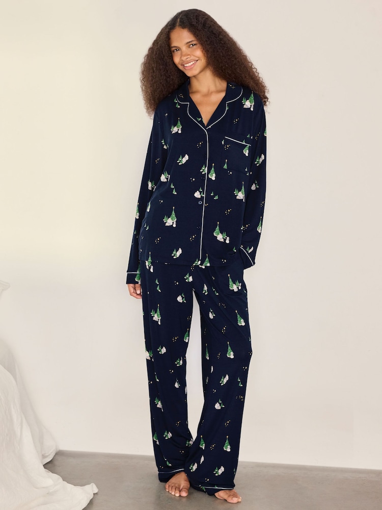 Chelsea Peers Blue TENCEL Modal Starlit Pines Print Long Pyjamas Set - Image 1 of 7 Chelsea Peers Blue TENCEL Modal Starlit Pines Print Long Pyjamas Set - Image 1 of 7