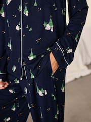 Chelsea Peers Blue TENCEL Modal Starlit Pines Print Long Pyjamas Set - Image 5 of 7