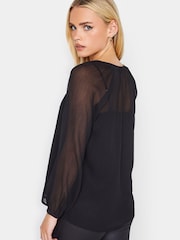 PixieGirl Petite Black Tie Neck Longsleeve Top - Image 2 of 4