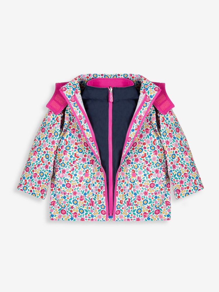 JoJo Maman Bébé Pink Meadow 4-in-1 Waterproof Polarfleece Jacket - Image 1 of 9