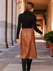 Sosandar Brown Elasticated Waist Faux Leather Skirt - Image 2 of 4