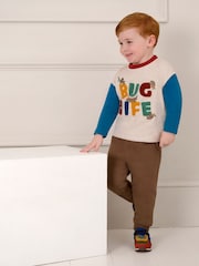 JoJo Maman Bébé Brown & Natural 100% Cotton Joggers 2 Pack - Image 3 of 8