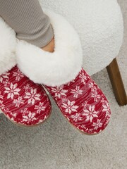 Red Snowflake Print Boot Slippers - Image 2 of 7