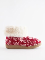 Red Snowflake Print Boot Slippers - Image 3 of 7