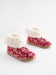 Red Snowflake Print Boot Slippers - Image 4 of 7
