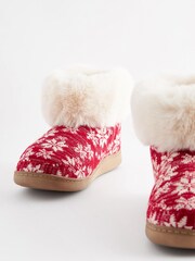 Red Snowflake Print Boot Slippers - Image 5 of 7