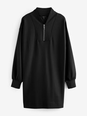 Black Slinky Zip Neck Mini Dress - Image 5 of 6