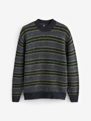 Green/Grey EDIT Regular Knitted Stripe Crew Jumper - Image 4 of 6