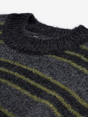 Green/Grey EDIT Regular Knitted Stripe Crew Jumper - Image 5 of 6