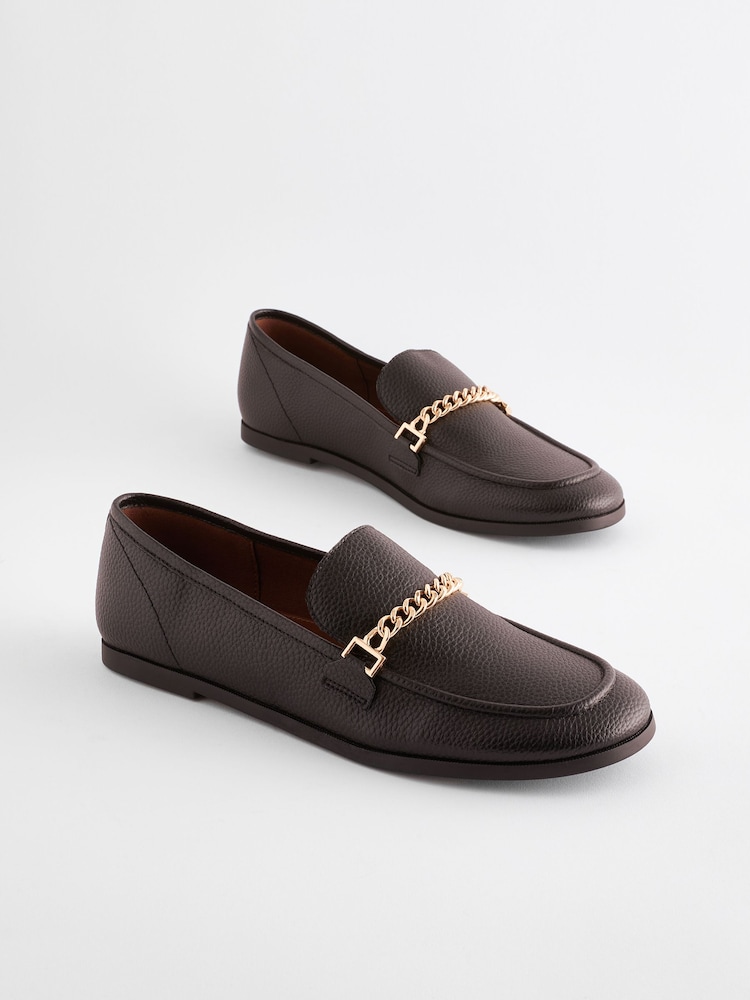 Black Forever Comfort Round Toe Slim Chain Loafers - Image 2 of 6
