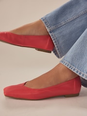 Pink Signature Square Toe Leather Ballerinas - Image 4 of 10