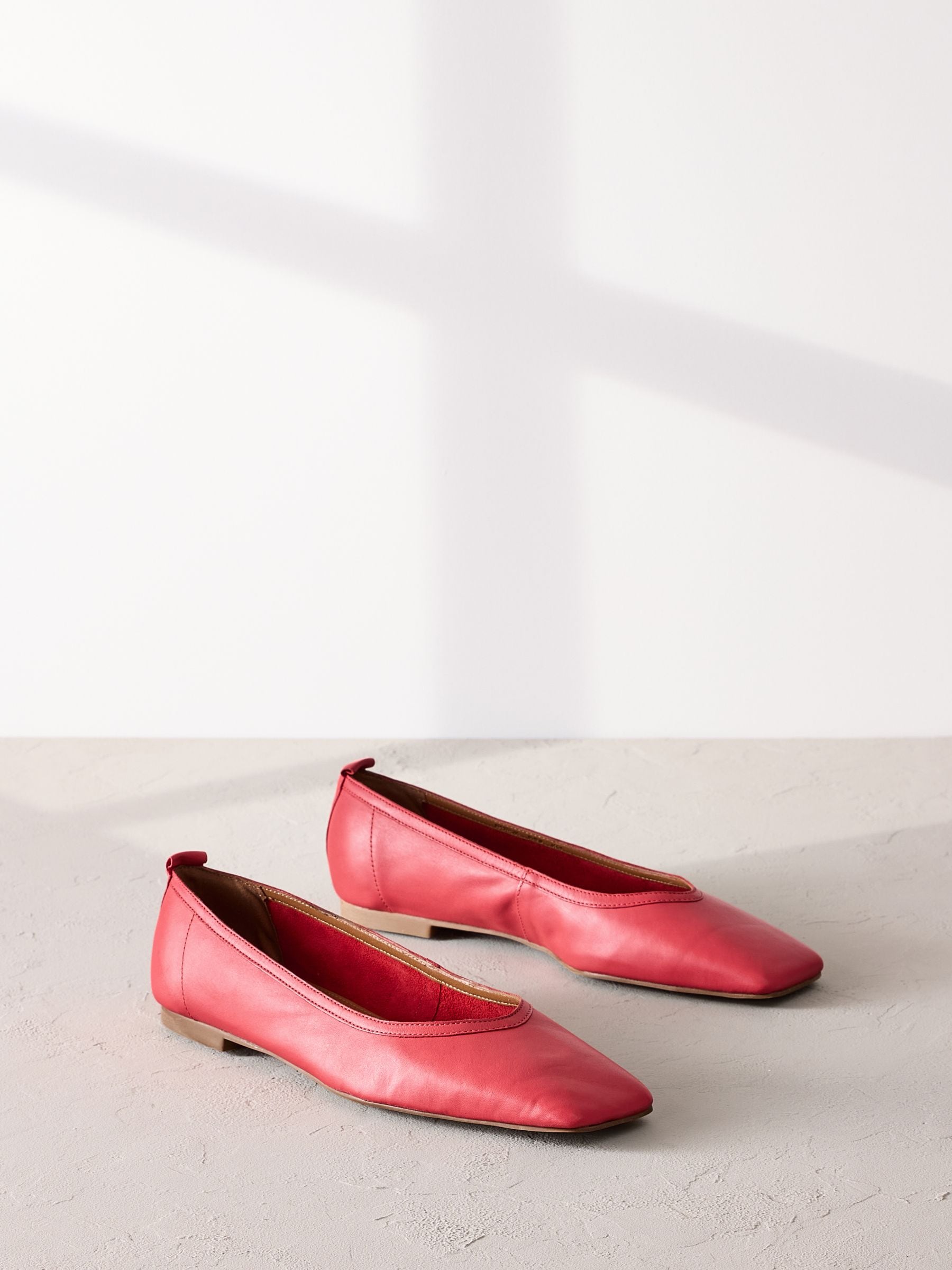 Buy Pink Signature Square Toe Leather Ballerinas from Next