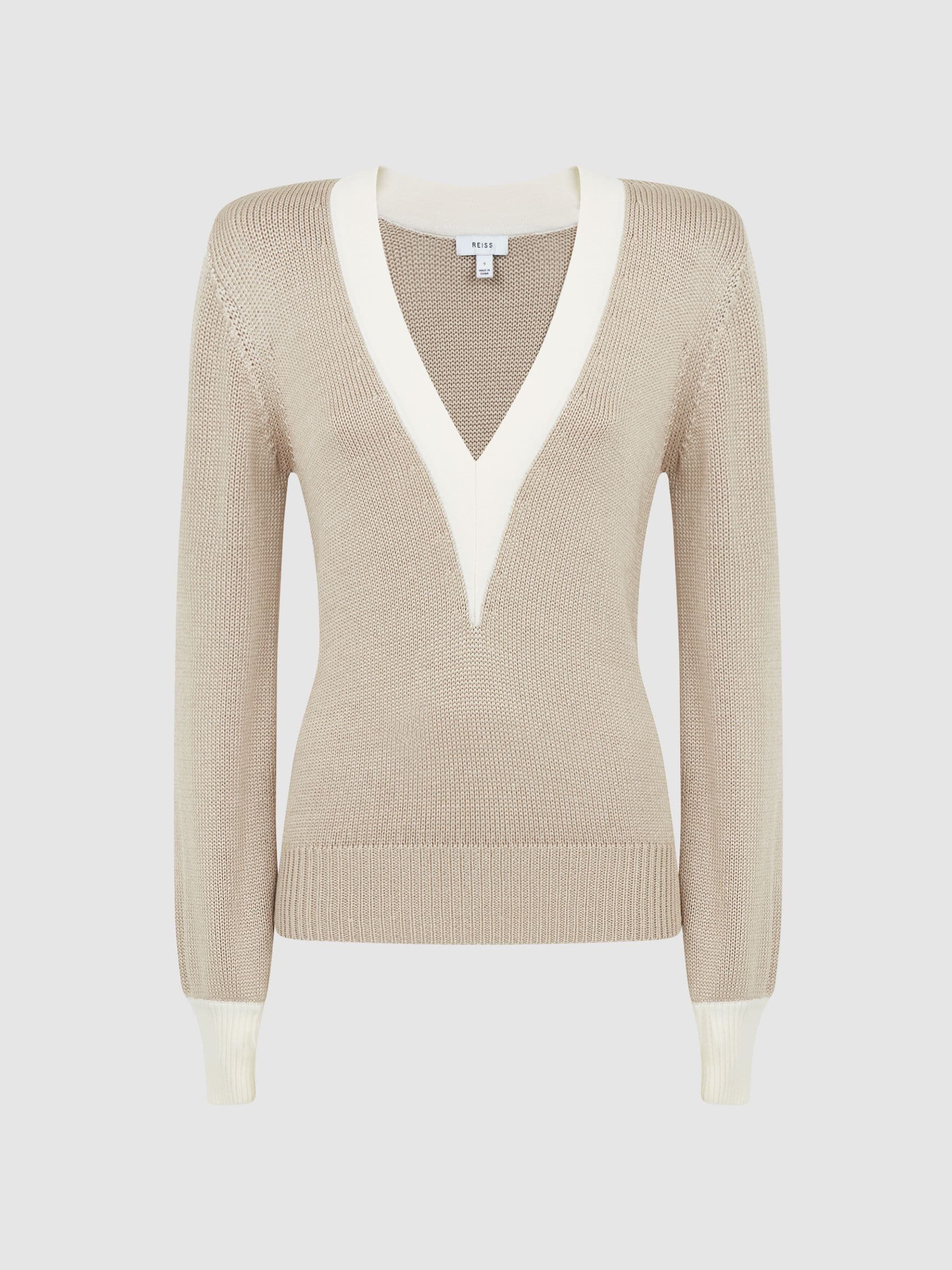 Buy Reiss Gold Tilly Contrast Trim Metallic V Neck Jumper from Next Luxembourg