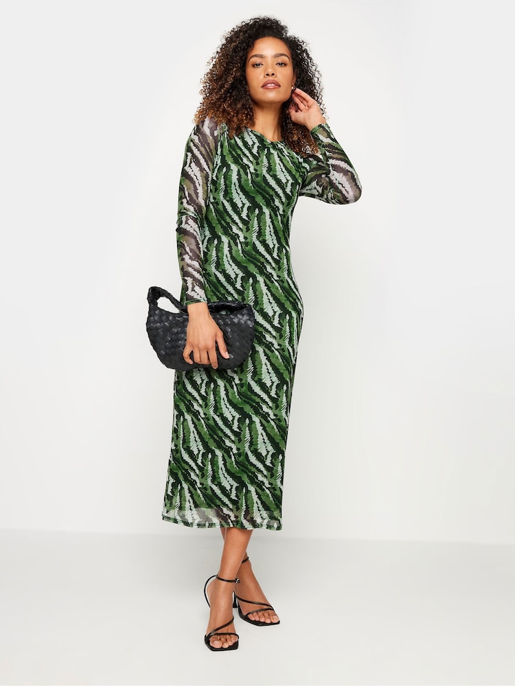 M&Co Green Long Sleeve Mesh Dress - Image 1 of 4