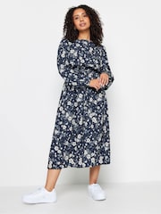 M&Co Blue Petite Butterfly Print Smock Midi Dress - Image 1 of 5