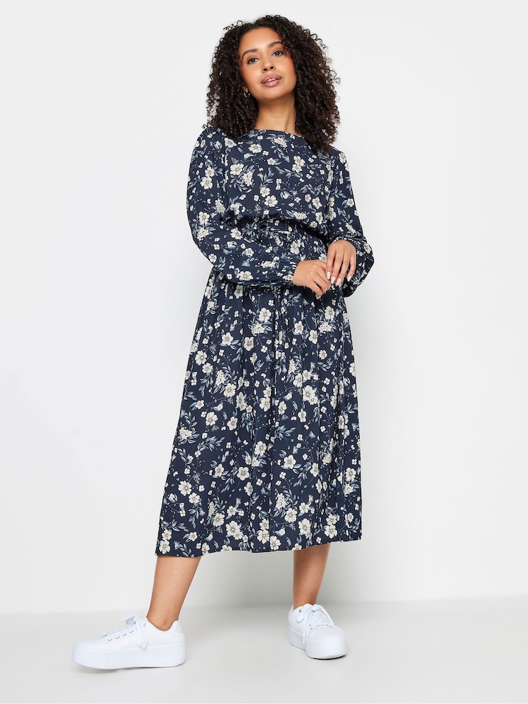 M&Co Blue Petite Butterfly Print Smock Midi Dress - Image 1 of 5