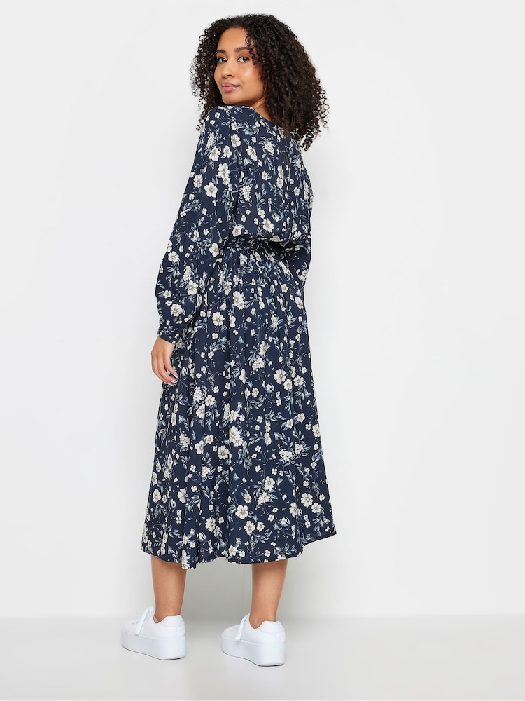 M&Co Blue Petite Butterfly Print Smock Midi Dress - Image 2 of 5