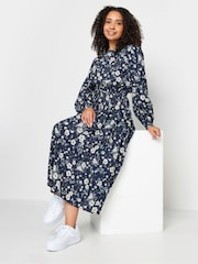 M&Co Blue Petite Butterfly Print Smock Midi Dress - Image 3 of 5