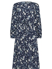 M&Co Blue Petite Butterfly Print Smock Midi Dress - Image 5 of 5