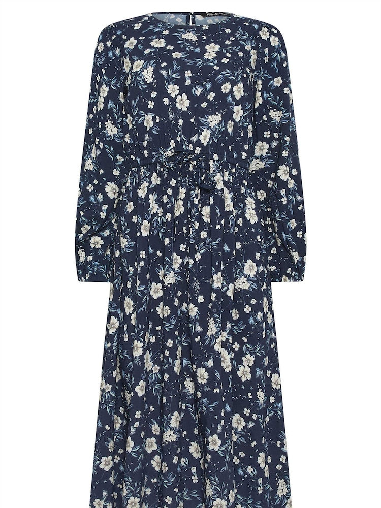 M&Co Blue Petite Butterfly Print Smock Midi Dress - Image 5 of 5