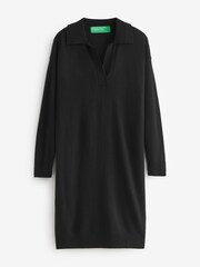Benetton V-Neck Collared Knit Black Dress - Image 3 of 4
