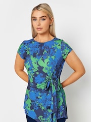 Blau - M&Co Short Sleeve Tie Waist Asymetric Top - Bild 1 von 4