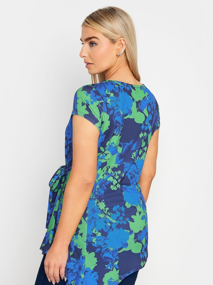Blau - M&Co Short Sleeve Tie Waist Asymetric Top - Bild 2 von 4