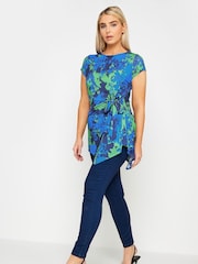 Blau - M&Co Short Sleeve Tie Waist Asymetric Top - Bild 3 von 4